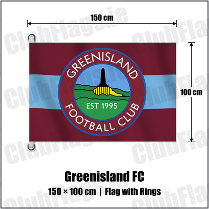 Greenisland FC 150cm x 100cm Flag Pole Flag with Rings with the club crest and colours, Antrim Football - ClubFlags.ie