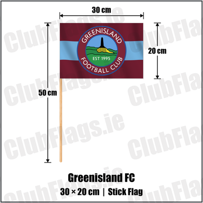 Greenisland FC 20cm x 30cm Stick Flag with the club crest and colours, Antrim Football - ClubFlags.ie