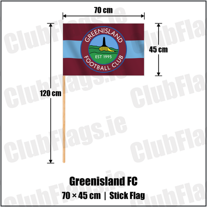 Greenisland FC 45cm x 70cm Stick Flag with the club crest and colours, Antrim Football - ClubFlags.ie