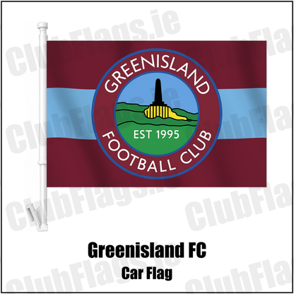 Greenisland FC Car Flag with the club crest and colours, Antrim Football - ClubFlags.ie