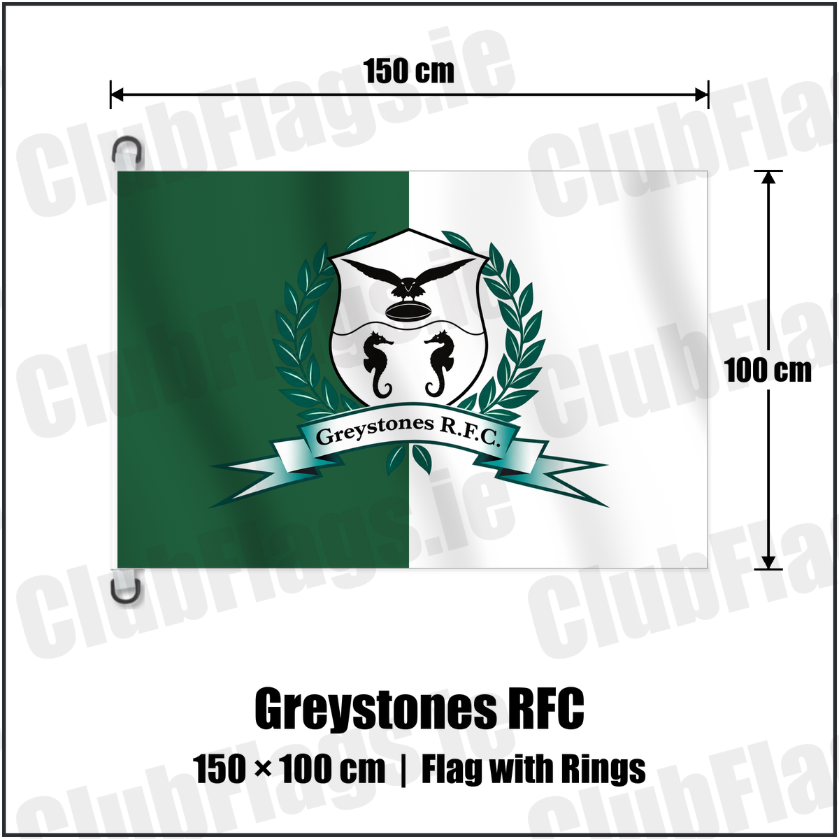 Greystones RFC 150cm x 100cm Flag Pole Flag with Rings with the verified club crest and colours, Wicklow Rugby - ClubFlags.ie