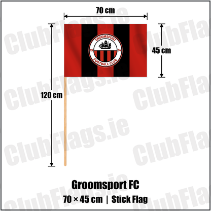 Groomsport FC 45cm x 70cm Stick Flag with the club crest and colours, Down Football - ClubFlags.ie