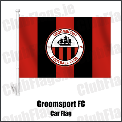 Groomsport FC Car Flag with the club crest and colours, Down Football - ClubFlags.ie