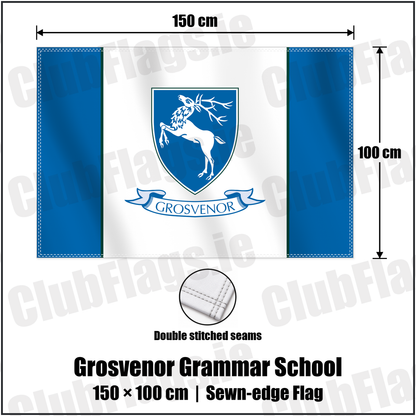 Grosvenor Grammar School 100cm x 150cm Flag (sewn on the edges) with the club crest and colours, Down Rugby - ClubFlags.ie