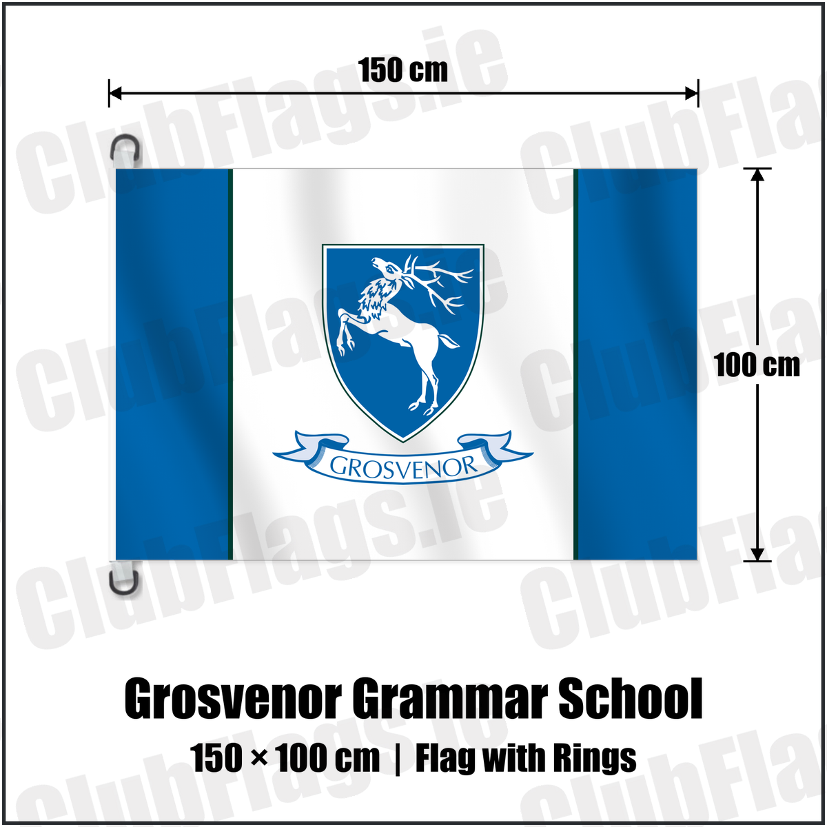 Grosvenor Grammar School 150cm x 100cm Flag Pole Flag with Rings with the club crest and colours, Down Rugby - ClubFlags.ie