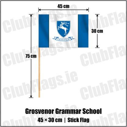 Grosvenor Grammar School 30cm x 45cm Stick Flag with the club crest and colours, Down Rugby - ClubFlags.ie