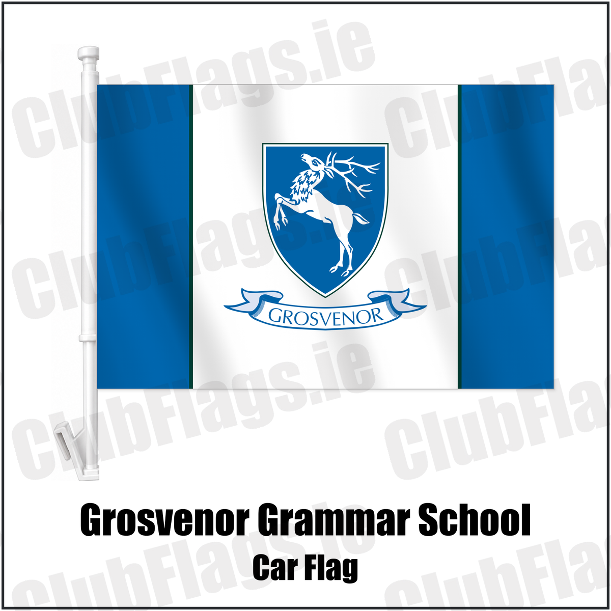 Grosvenor Grammar School Car Flag with the club crest and colours, Down Rugby - ClubFlags.ie