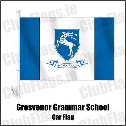 Grosvenor Grammar School Car Flag with the club crest and colours, Down Rugby - ClubFlags.ie