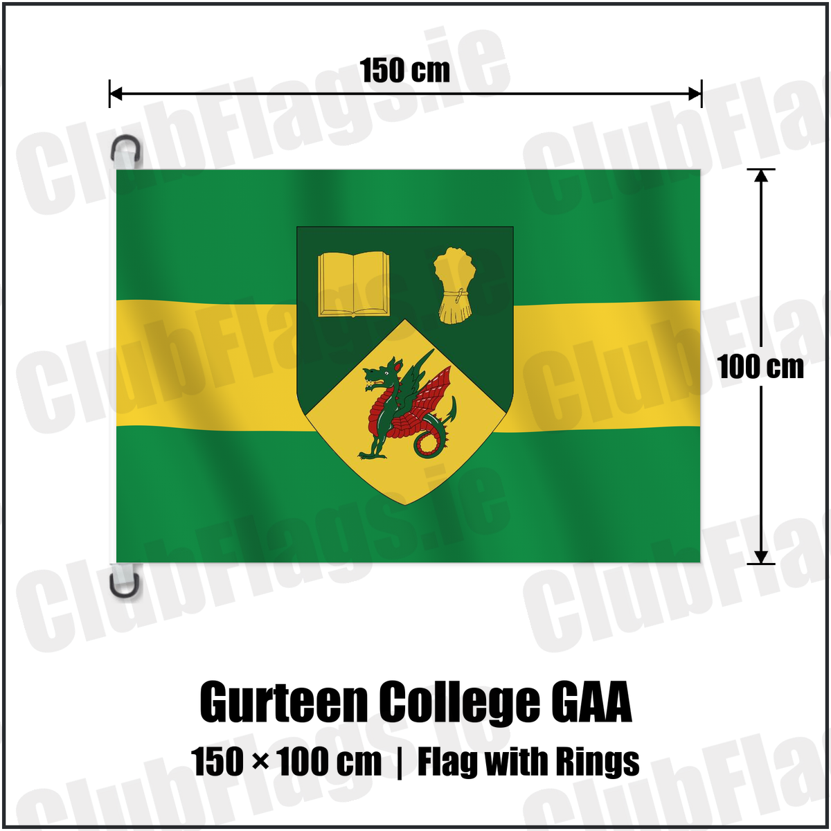Gurteen College GAA 150cm x 100cm Flag Pole Flag with Rings with the club crest and colours, Tipperary GAA - ClubFlags.ie