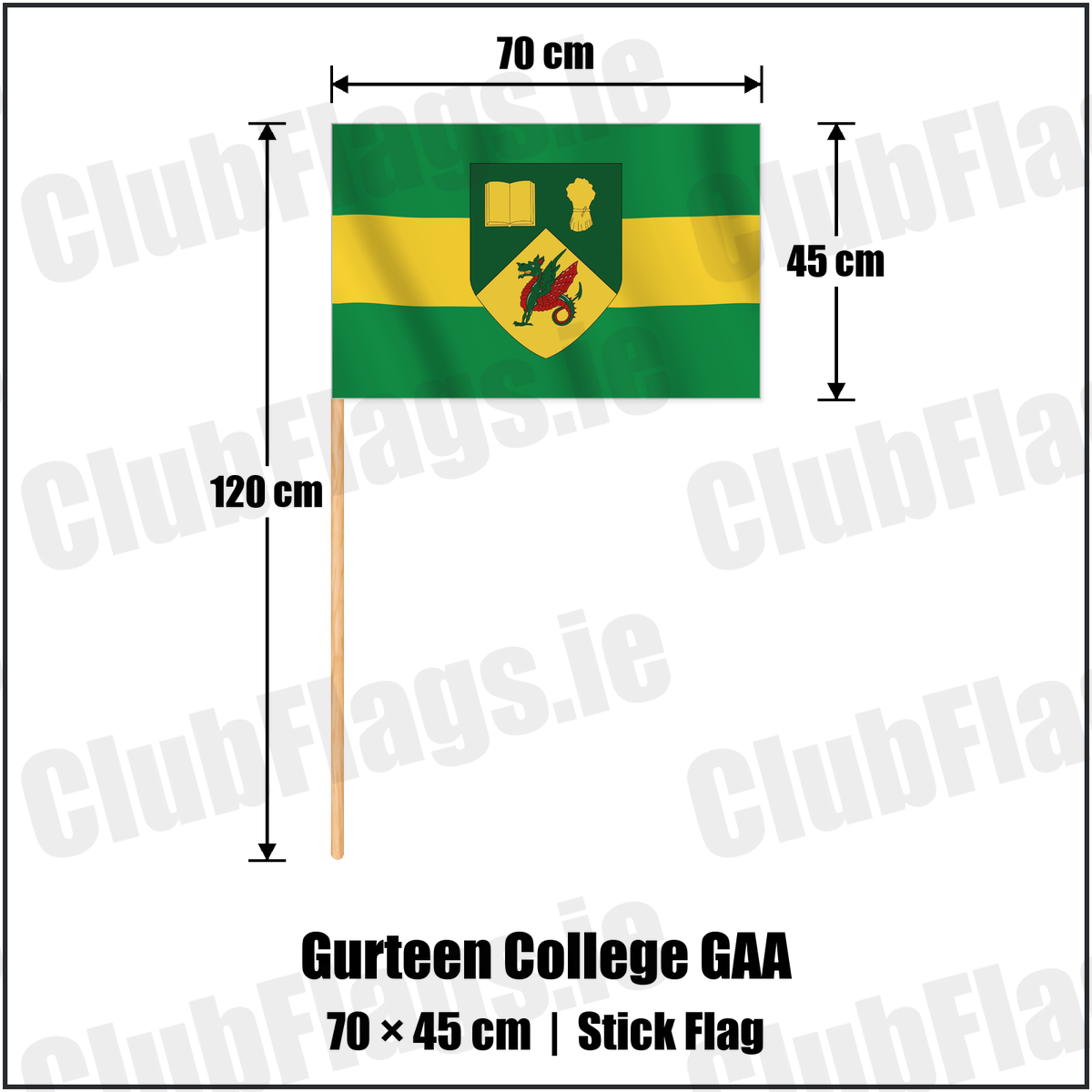 Gurteen College GAA 45cm x 70cm Stick Flag with the club crest and colours, Tipperary GAA - ClubFlags.ie