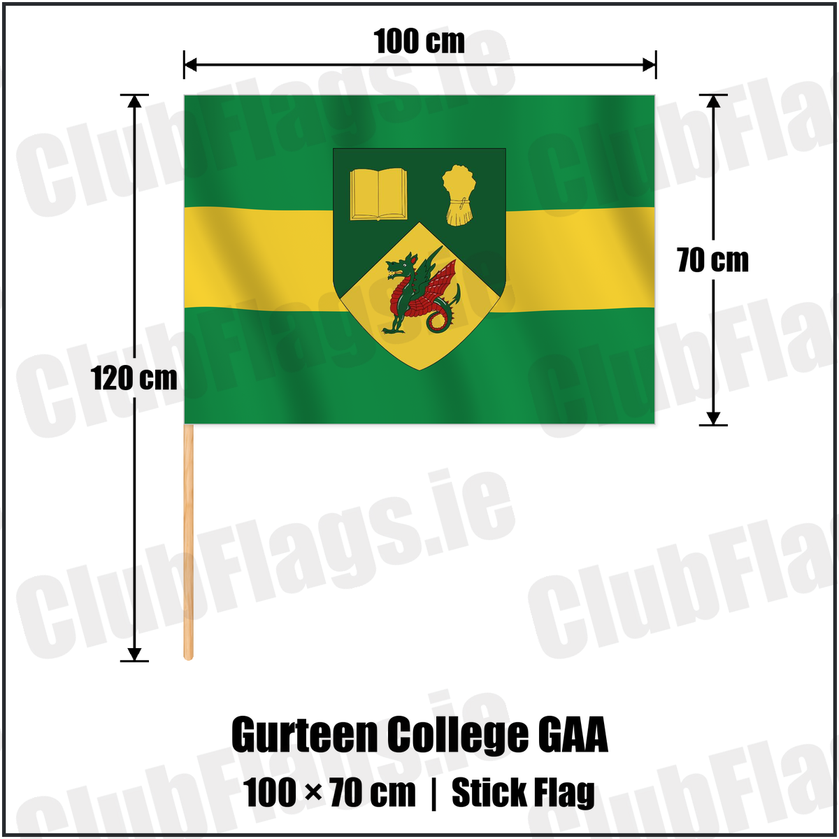 Gurteen College GAA 70cm x 100cm Stick Flag with the club crest and colours, Tipperary GAA - ClubFlags.ie