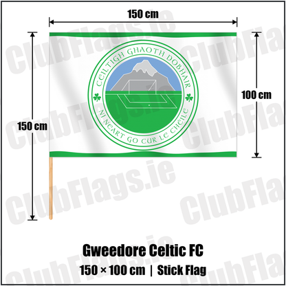 Gweedore Celtic FC 100cm x 150cm Stick Flag with the club crest and colours, Donegal Football - ClubFlags.ie