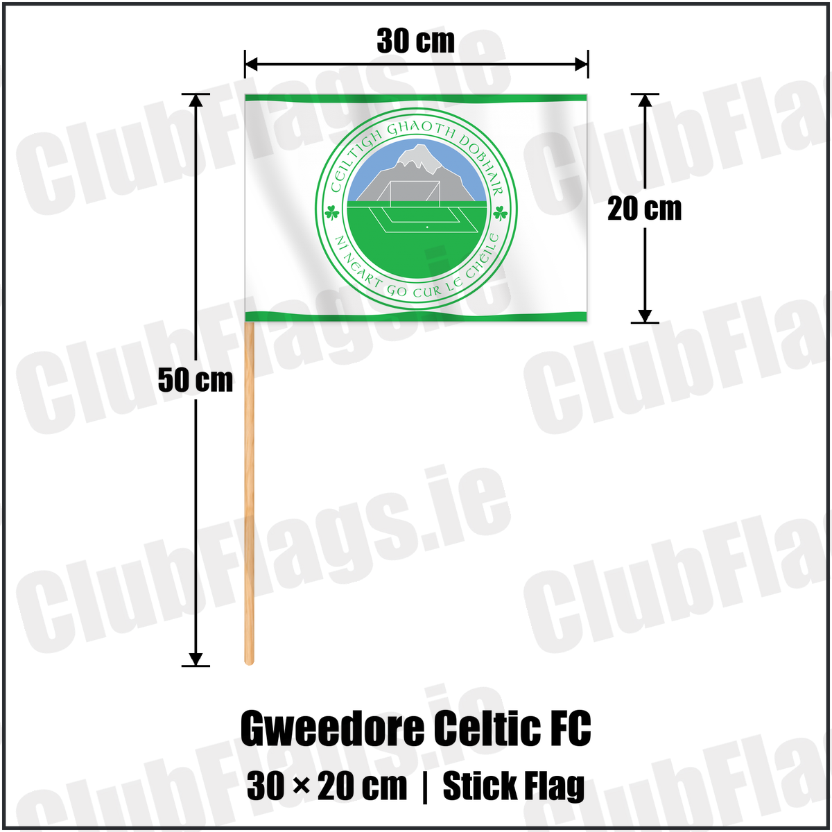 Gweedore Celtic FC 20cm x 30cm Stick Flag with the club crest and colours, Donegal Football - ClubFlags.ie