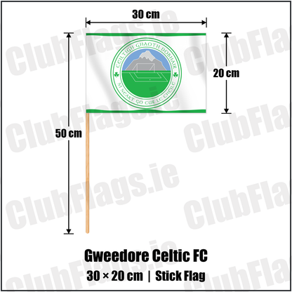 Gweedore Celtic FC 20cm x 30cm Stick Flag with the club crest and colours, Donegal Football - ClubFlags.ie
