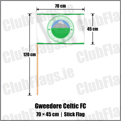 Gweedore Celtic FC 45cm x 70cm Stick Flag with the club crest and colours, Donegal Football - ClubFlags.ie