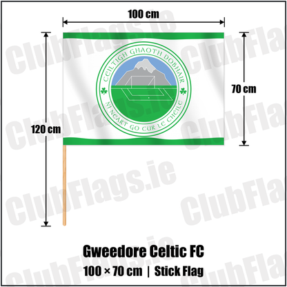 Gweedore Celtic FC 70cm x 100cm Stick Flag with the club crest and colours, Donegal Football - ClubFlags.ie