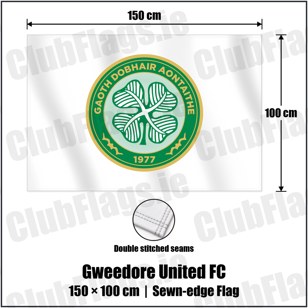 Gweedore United FC 100cm x 150cm Flag (sewn on the edges) with the club crest and colours, Donegal Football - ClubFlags.ie