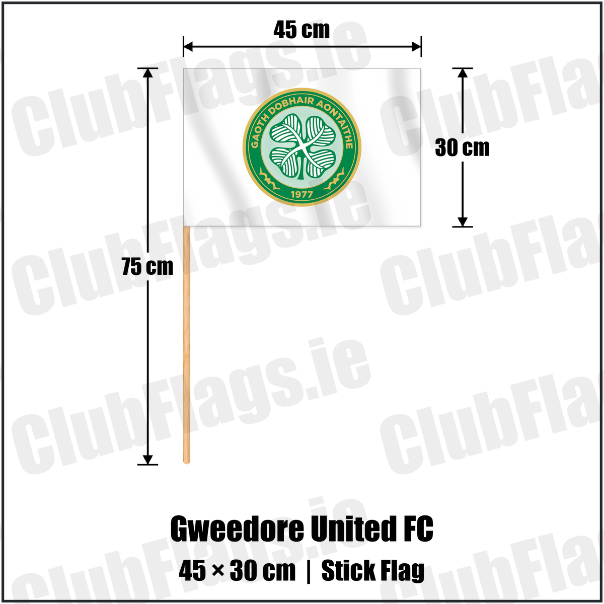 Gweedore United FC 30cm x 45cm Stick Flag with the club crest and colours, Donegal Football - ClubFlags.ie