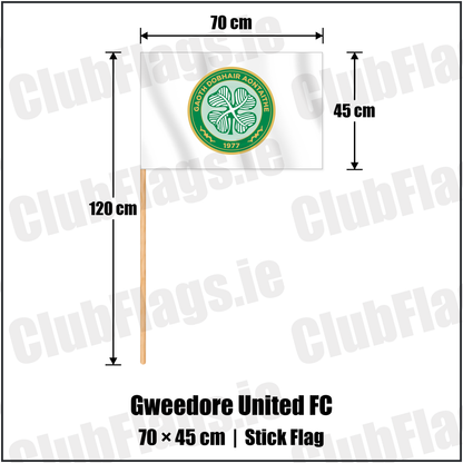 Gweedore United FC 45cm x 70cm Stick Flag with the club crest and colours, Donegal Football - ClubFlags.ie
