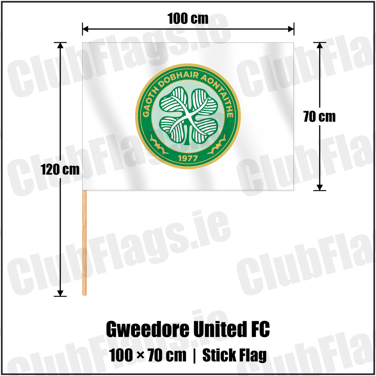 Gweedore United FC 70cm x 100cm Stick Flag with the club crest and colours, Donegal Football - ClubFlags.ie