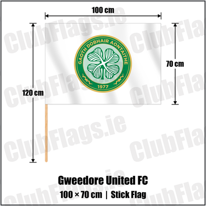 Gweedore United FC 70cm x 100cm Stick Flag with the club crest and colours, Donegal Football - ClubFlags.ie