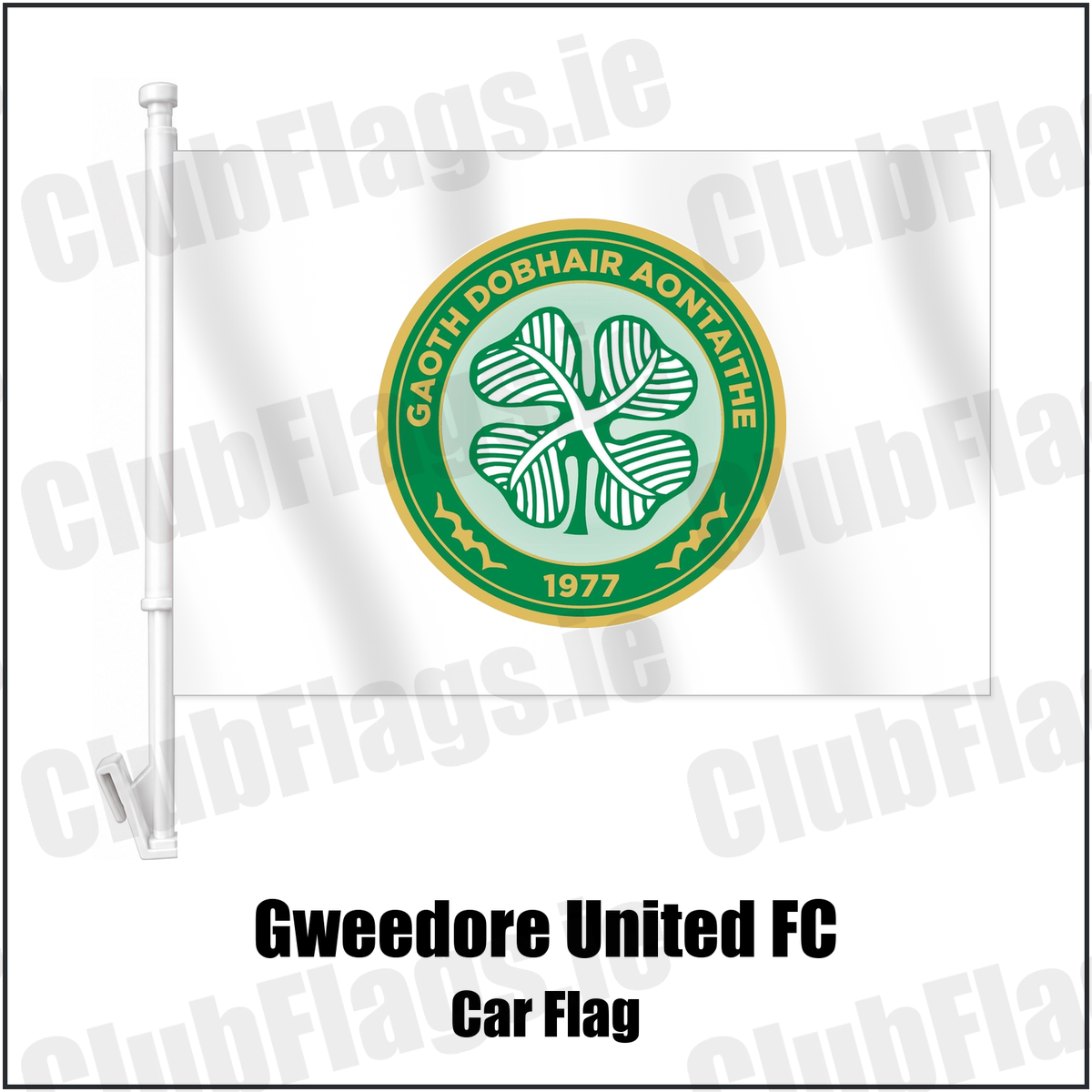 Gweedore United FC Car Flag with the club crest and colours, Donegal Football - ClubFlags.ie
