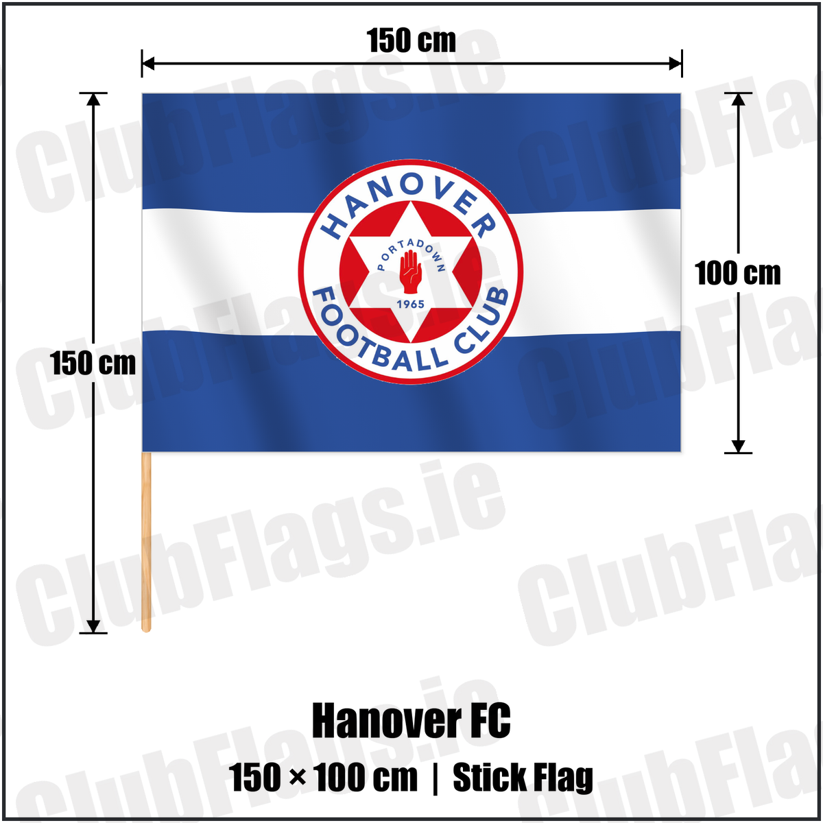 Hanover FC 100cm x 150cm Stick Flag with the club crest and colours, Armagh Football - ClubFlags.ie