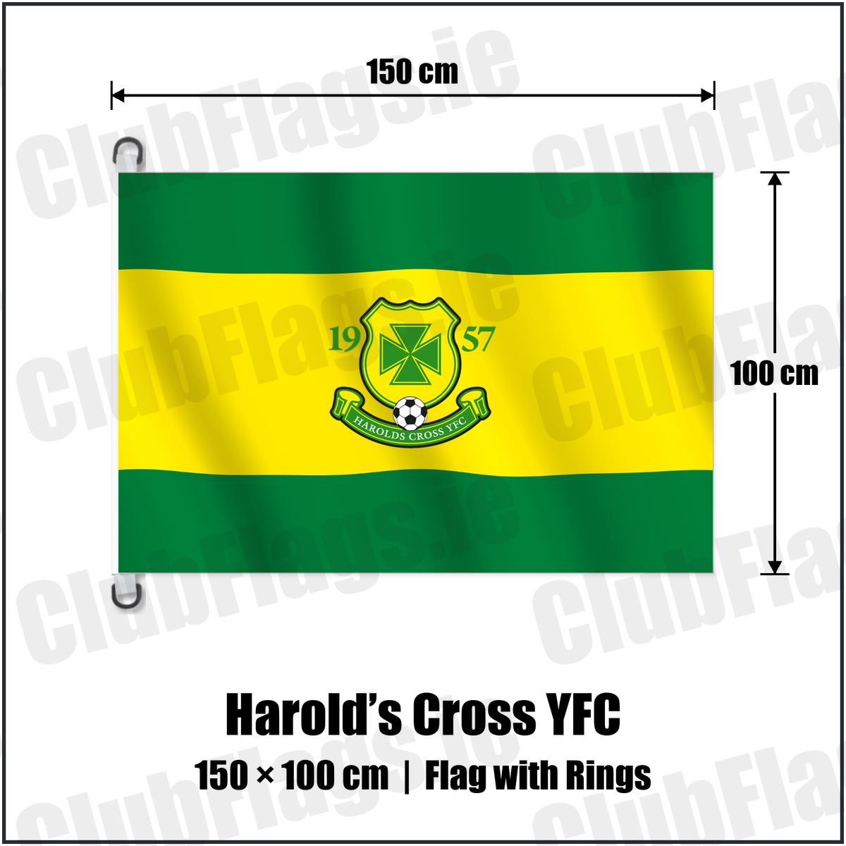 Harold’s Cross YFC 150cm x 100cm Flag Pole Flag with Rings with the club crest and colours, Dublin Football - ClubFlags.ie