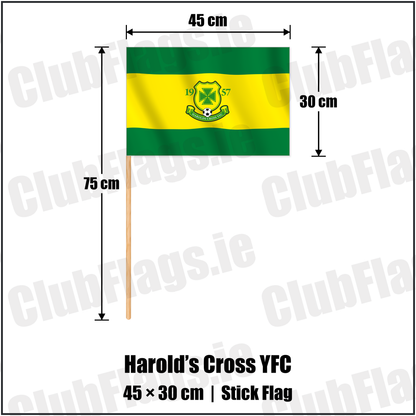 Harold’s Cross YFC 30cm x 45cm Stick Flag with the club crest and colours, Dublin Football - ClubFlags.ie