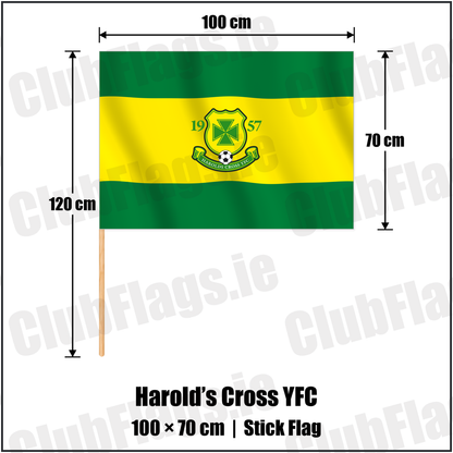 Harold’s Cross YFC 70cm x 100cm Stick Flag with the club crest and colours, Dublin Football - ClubFlags.ie