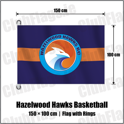 Hazelwood Hawks Basketball 150cm x 100cm Flag Pole Flag with Rings with the verified club crest and colours, Antrim Basketball - ClubFlags.ie