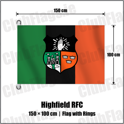 Highfield RFC 150cm x 100cm Flag Pole Flag with Rings with the verified club crest and colours, Cork Rugby - ClubFlags.ie