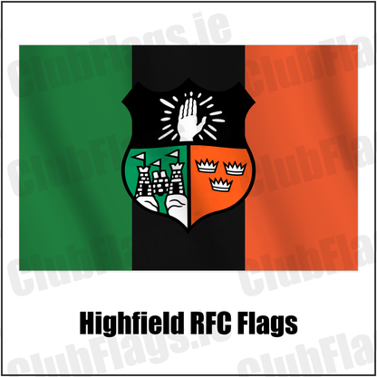 Highfield RFC Flags with the verified club crest and colours, Cork Rugby - ClubFlags.ie
