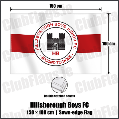 Hillsborough Boys FC 100cm x 150cm Flag (sewn on the edges) with the club crest and colours, Antrim Football - ClubFlags.ie