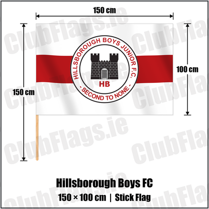 Hillsborough Boys FC 100cm x 150cm Stick Flag with the club crest and colours, Antrim Football - ClubFlags.ie
