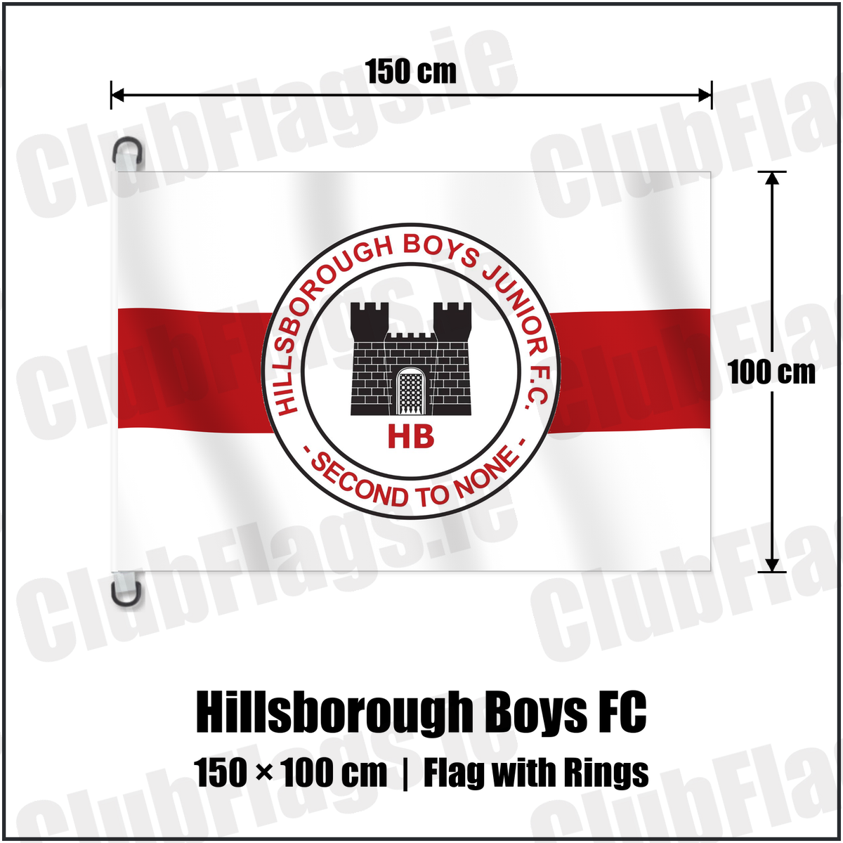 Hillsborough Boys FC 150cm x 100cm Flag Pole Flag with Rings with the club crest and colours, Antrim Football - ClubFlags.ie