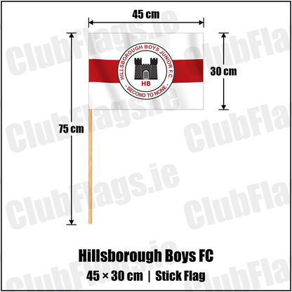 Hillsborough Boys FC 30cm x 45cm Stick Flag with the club crest and colours, Antrim Football - ClubFlags.ie