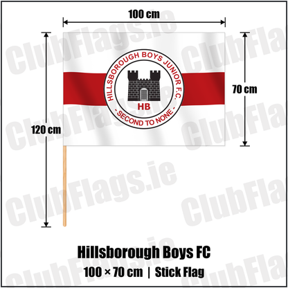 Hillsborough Boys FC 70cm x 100cm Stick Flag with the club crest and colours, Antrim Football - ClubFlags.ie