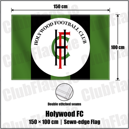 Holywood FC 100cm x 150cm Flag (sewn on the edges) with the club crest and colours, Down Football - ClubFlags.ie