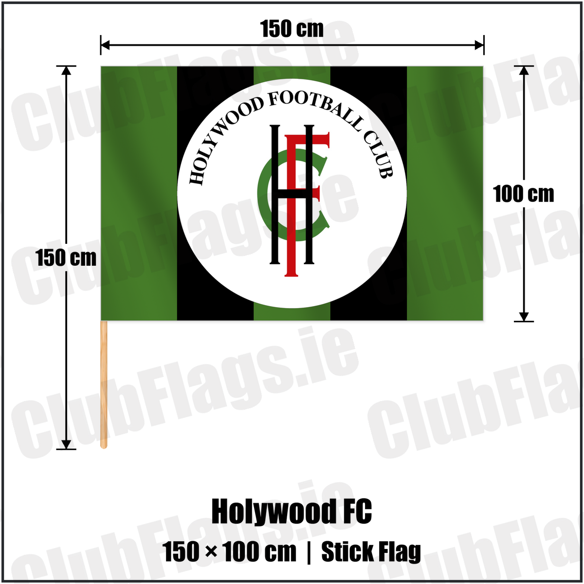 Holywood FC 100cm x 150cm Stick Flag with the club crest and colours, Down Football - ClubFlags.ie