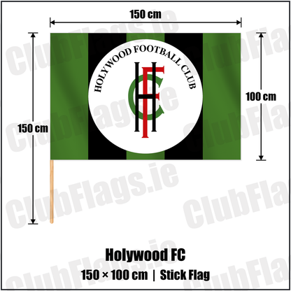 Holywood FC 100cm x 150cm Stick Flag with the club crest and colours, Down Football - ClubFlags.ie