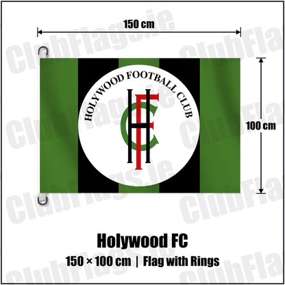 Holywood FC 150cm x 100cm Flag Pole Flag with Rings with the club crest and colours, Down Football - ClubFlags.ie