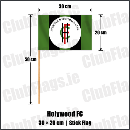 Holywood FC 20cm x 30cm Stick Flag with the club crest and colours, Down Football - ClubFlags.ie