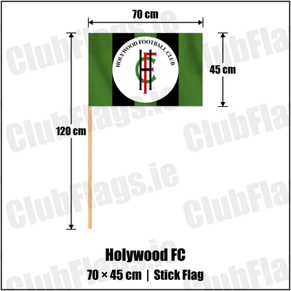 Holywood FC 45cm x 70cm Stick Flag with the club crest and colours, Down Football - ClubFlags.ie