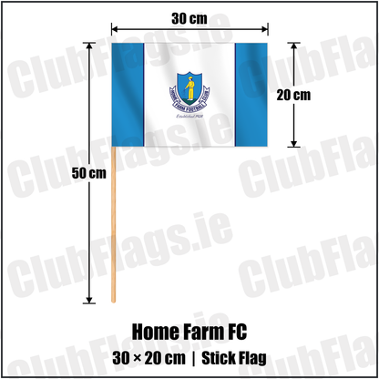 Home Farm FC 20cm x 30cm Stick Flag with the club crest and colours, Dublin Football - ClubFlags.ie