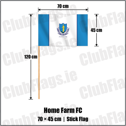 Home Farm FC 45cm x 70cm Stick Flag with the club crest and colours, Dublin Football - ClubFlags.ie