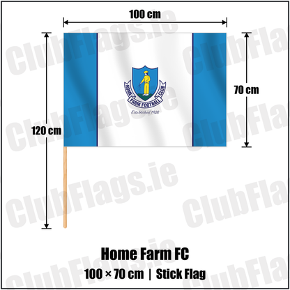 Home Farm FC 70cm x 100cm Stick Flag with the club crest and colours, Dublin Football - ClubFlags.ie