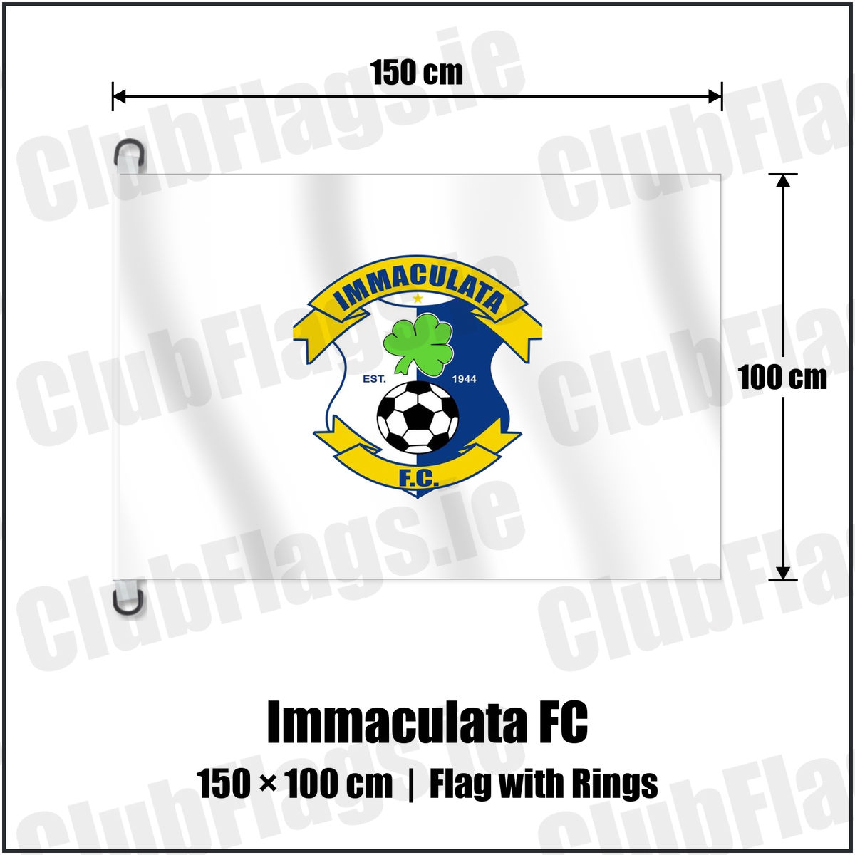 Immaculata FC 150cm x 100cm Flag Pole Flag with Rings with the club crest and colours, Antrim Football - ClubFlags.ie