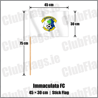 Immaculata FC 30cm x 45cm Stick Flag with the club crest and colours, Antrim Football - ClubFlags.ie