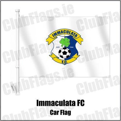 Immaculata FC Car Flag with the club crest and colours, Antrim Football - ClubFlags.ie